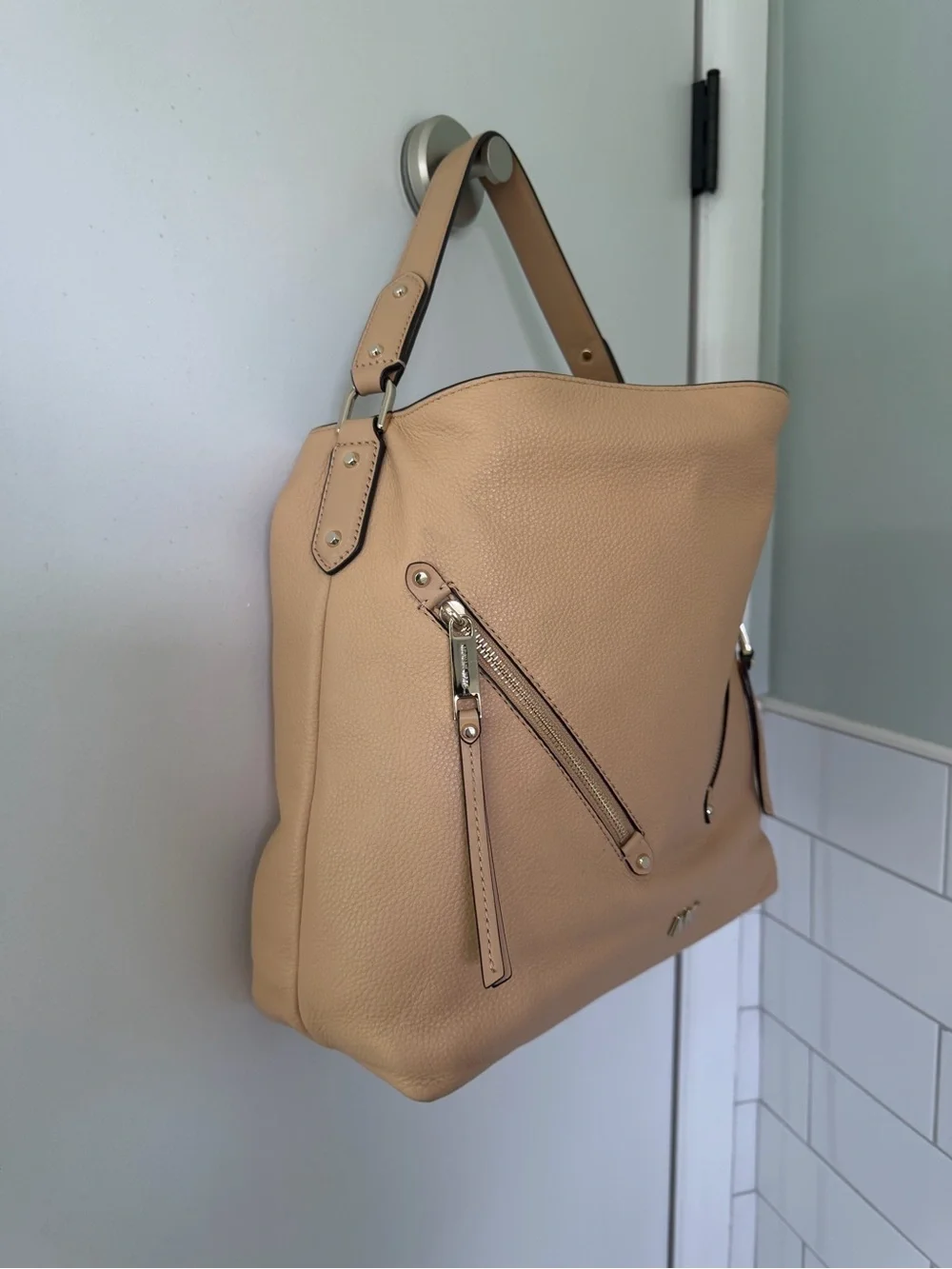 Michael Kors Beige/Tan Pebbled Leather Shoulder Hobo